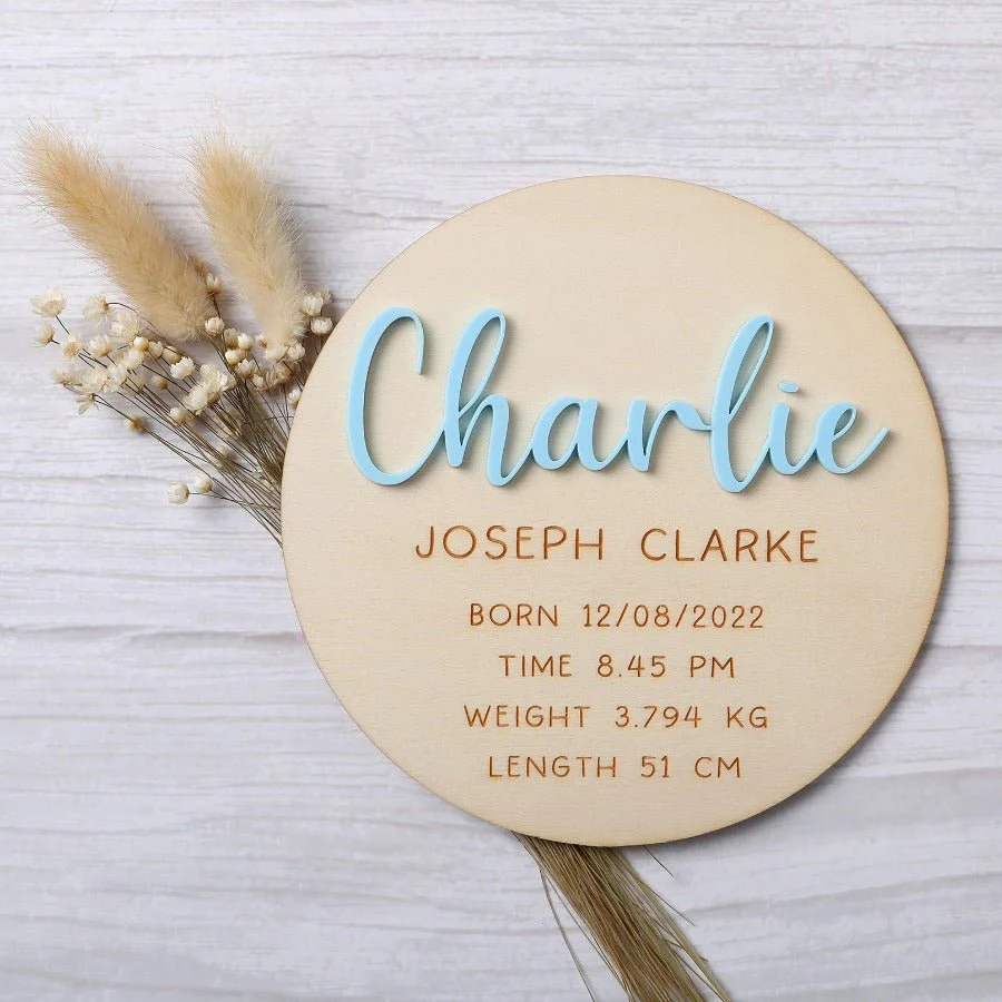 3D Acrylic Birth Details Announcement Disc - Plain