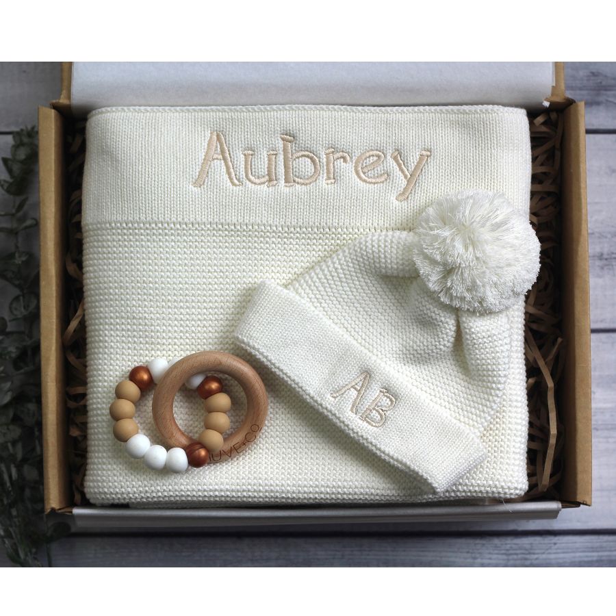 Blanket & Beanie Baby Gift Box - Cream