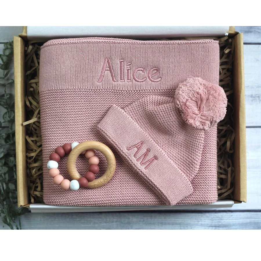 Blanket & Beanie Baby Gift Box - Dusty Pink