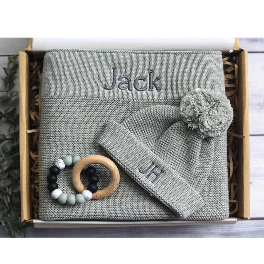Blanket & Beanie Baby Gift Box - Grey