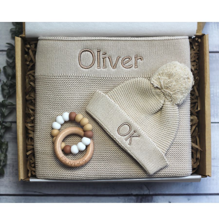 Blanket & Beanie Baby Gift Box - Oatmeal