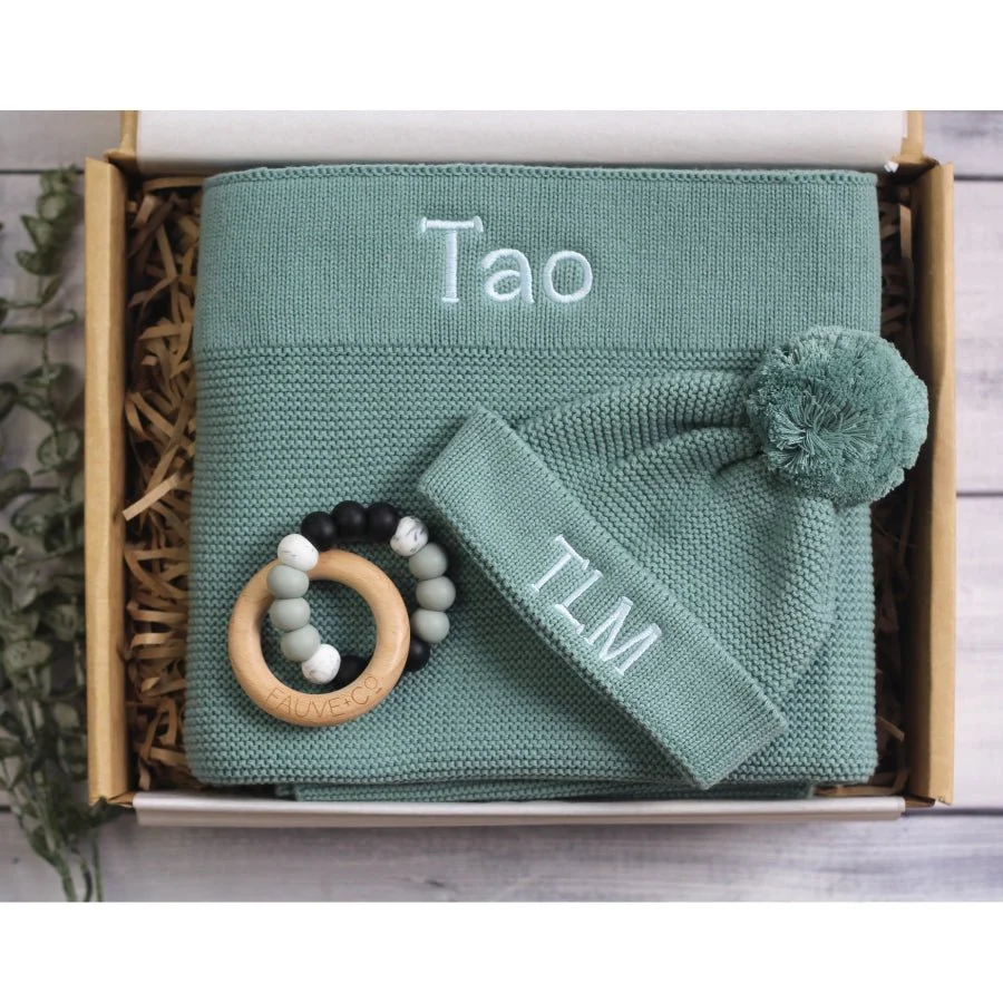 Blanket & Beanie Baby Gift Box - Seafoam