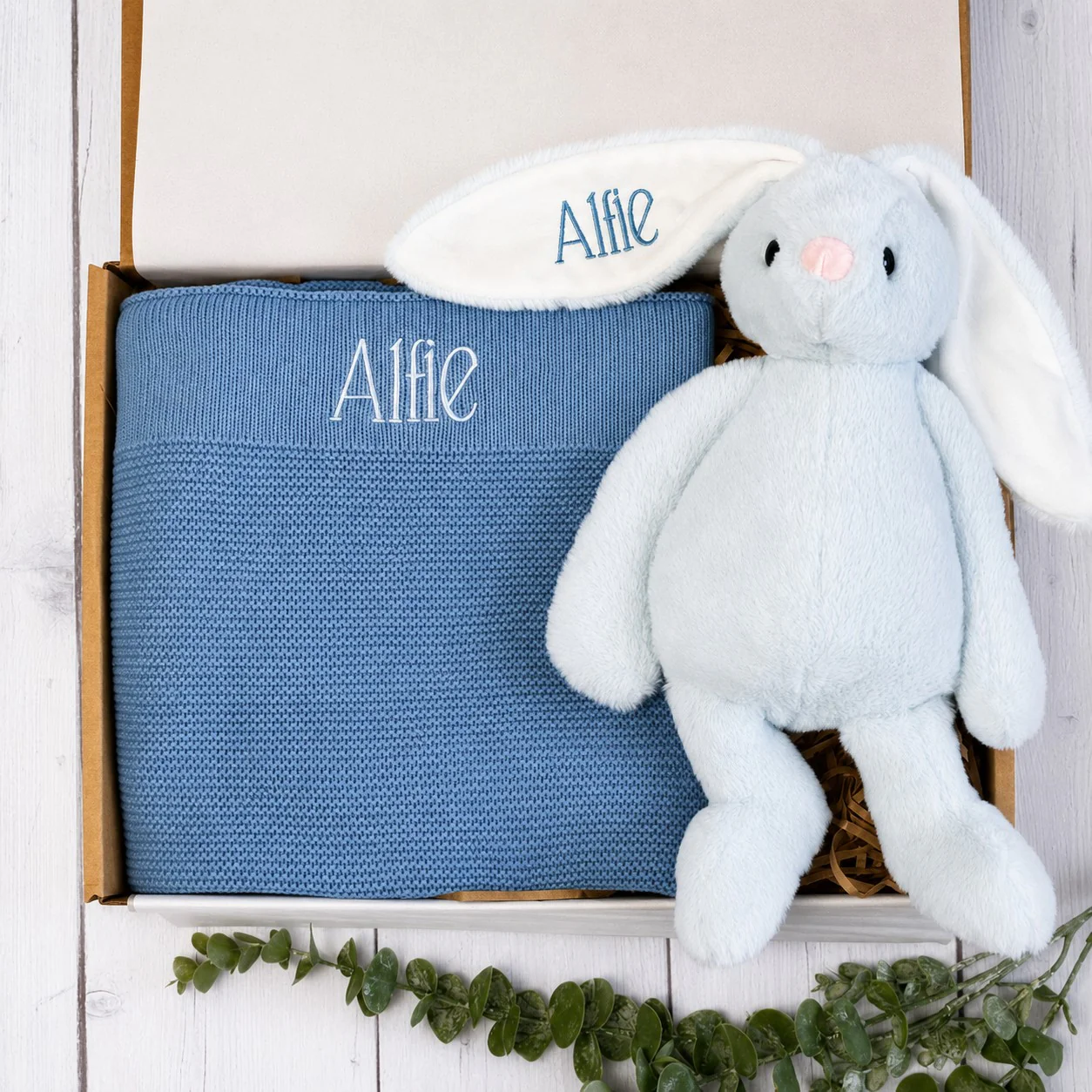 Blanket & Cuddles Bunny Gift Box - Dusty Blue