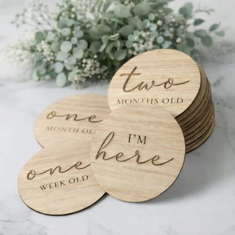 Engraved Script Wood Milestone Disc Set - Image 2