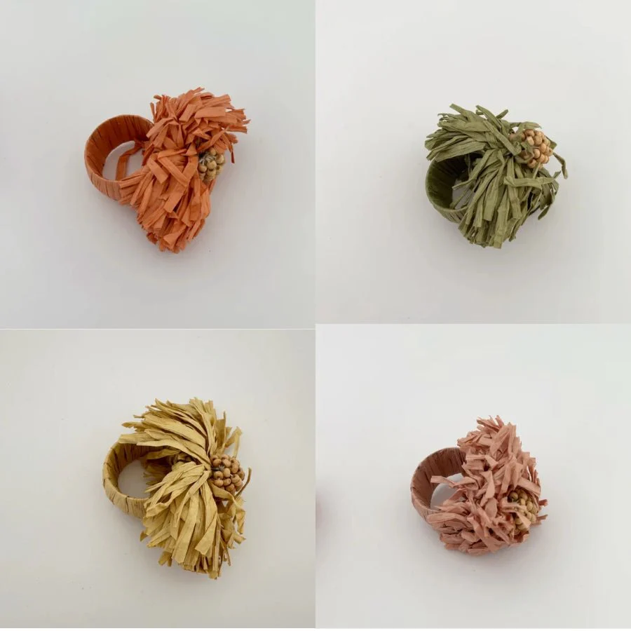 Flora Raffia Napkin Rings Multi