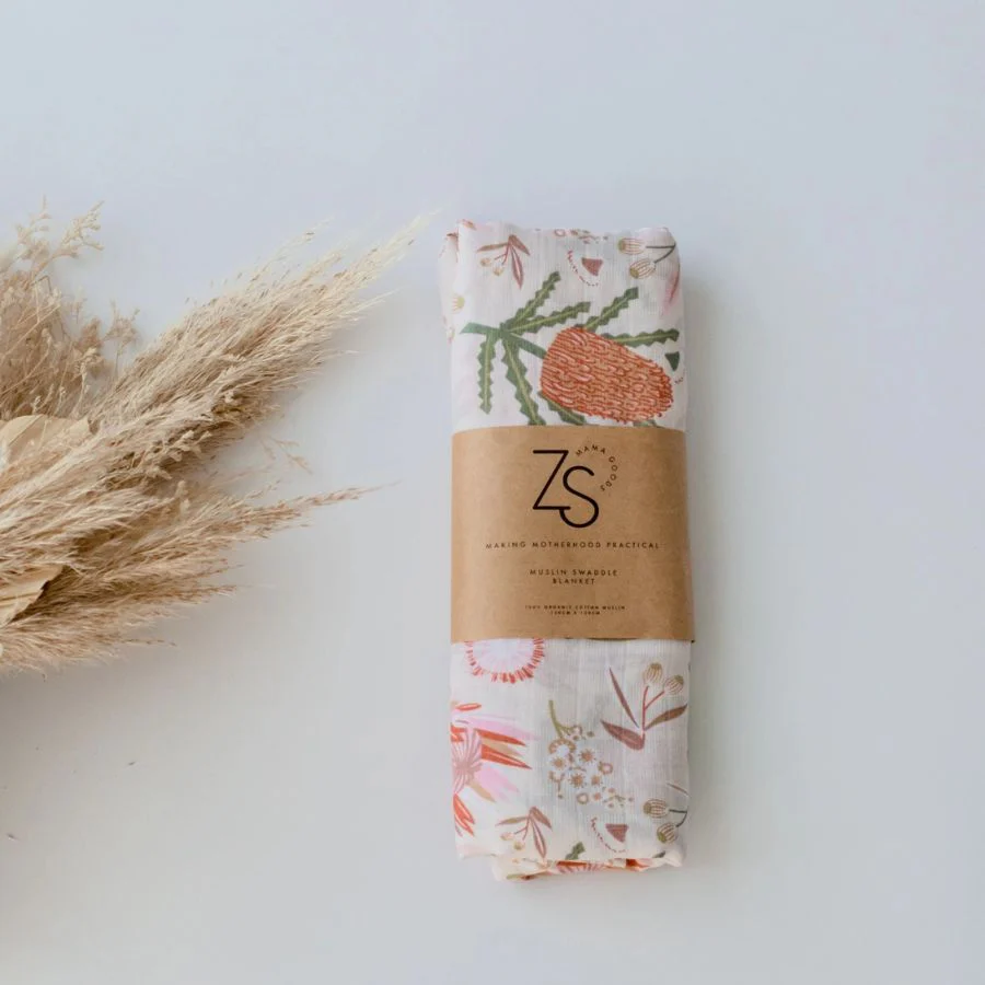 Gumnut Blossoms Organic Cotton Muslin Swaddle Wrap by Zoe Sage - Image 3