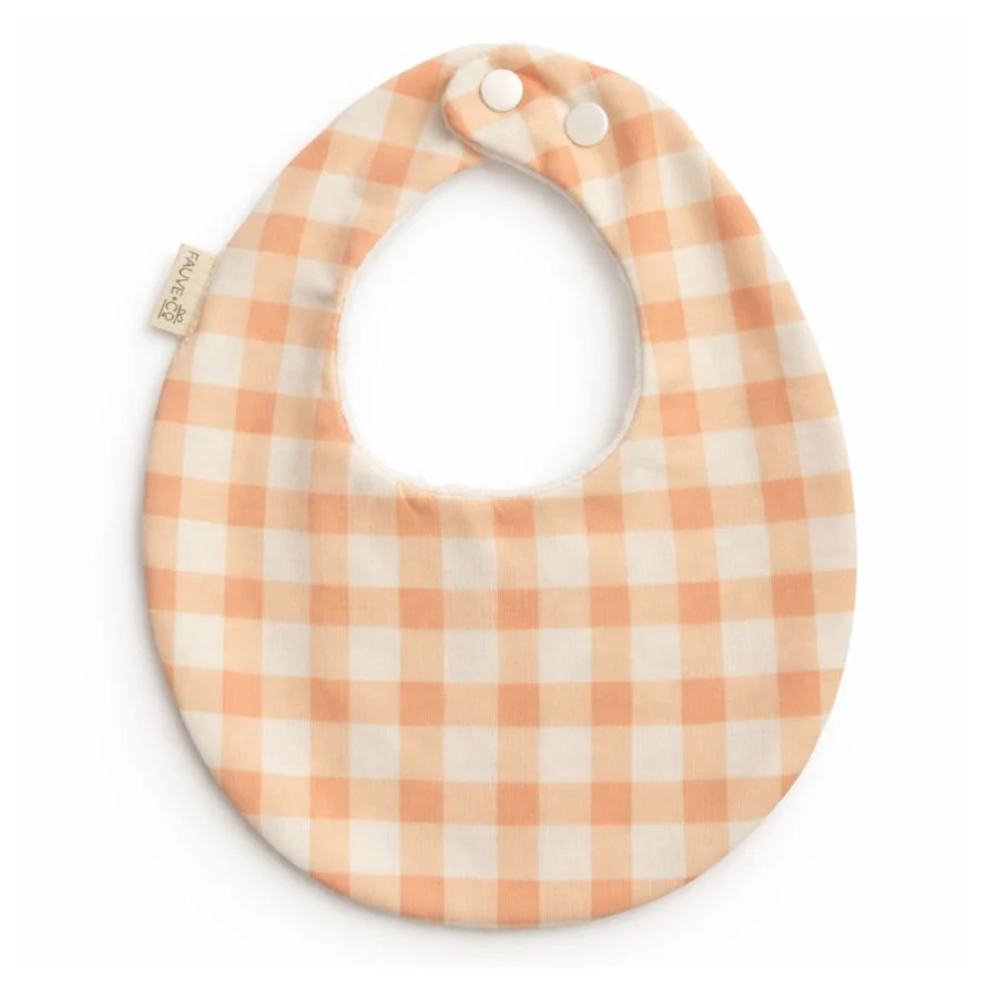 Peach Gingham Baby Bib