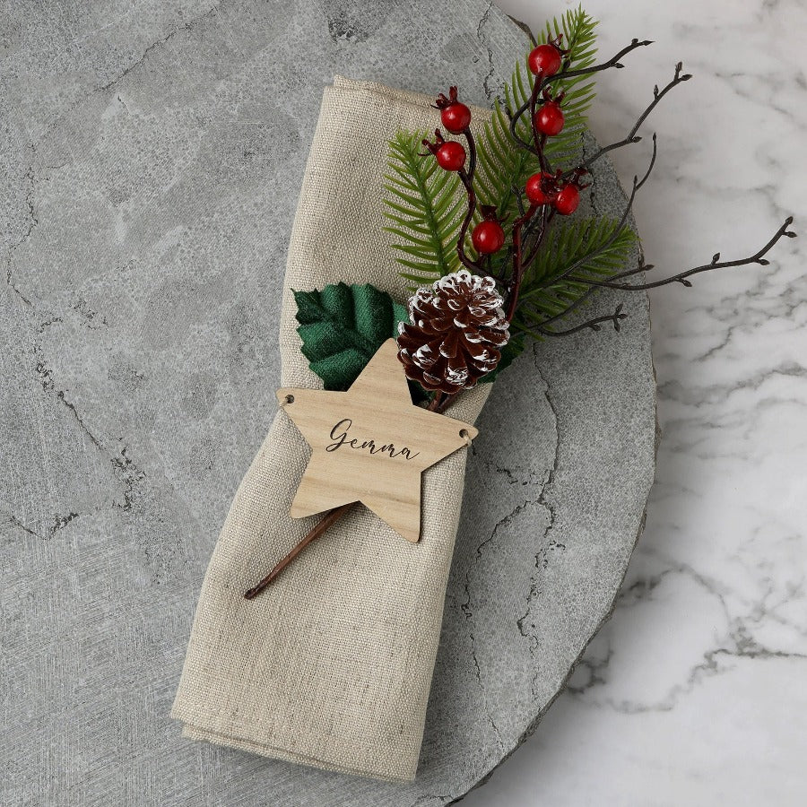 Personalised Christmas Wooden Star Napkin Tie