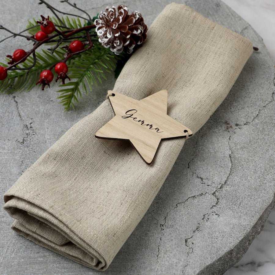 Personalised Christmas Wooden Star Napkin Tie - Image 2