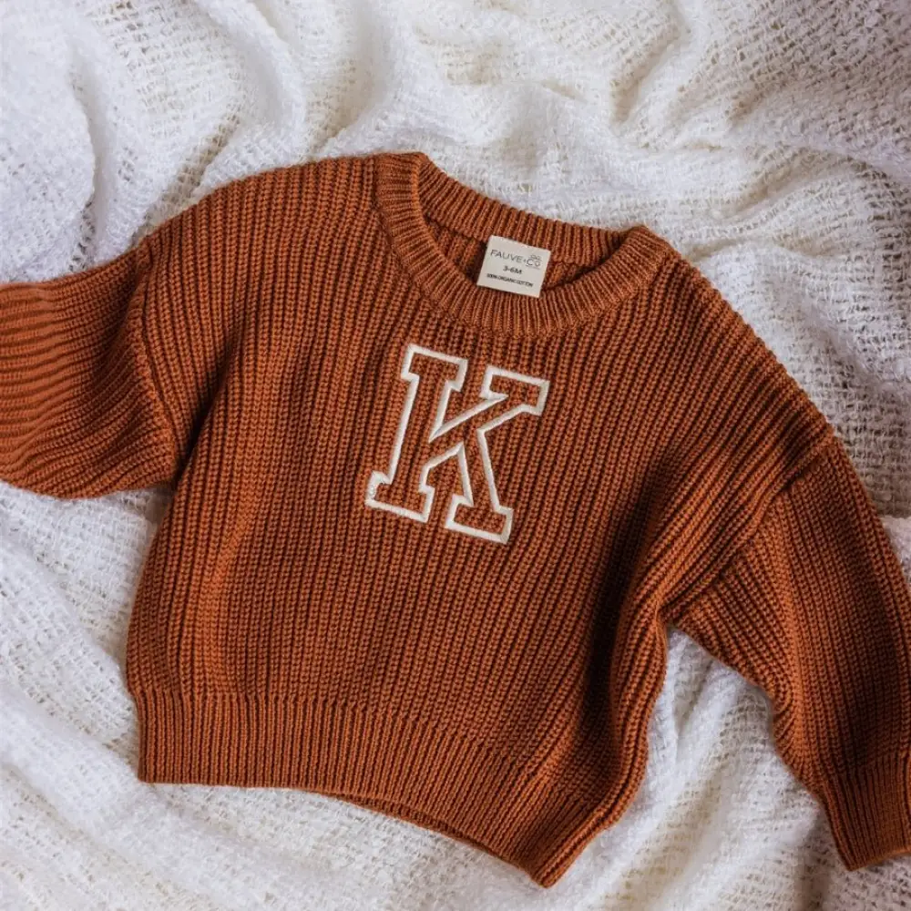 Personalised Chunky Knit Baby Jumper Clay - Image 3