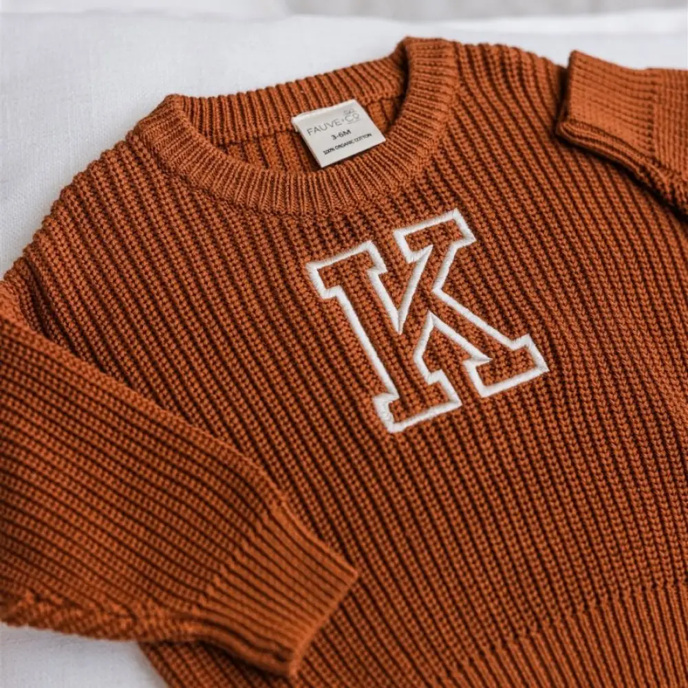 Personalised Chunky Knit Baby Jumper Clay - Image 4