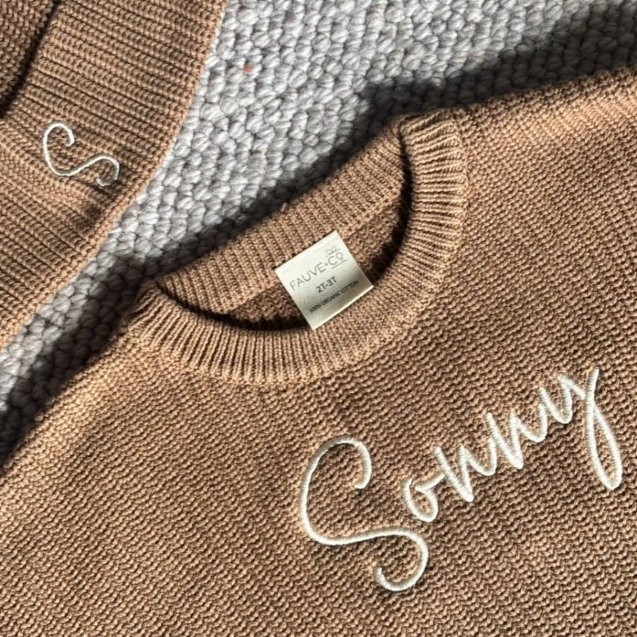 Personalised Chunky Knit Baby Jumper Cocoa - Image 2