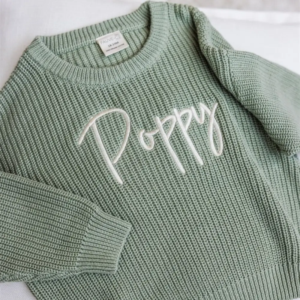 Personalised Chunky Knit Baby Jumper Sage - Image 5