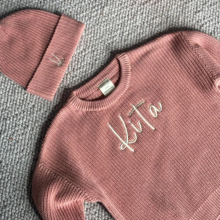 Personalised Chunky Knit Baby Jumper Wild Rose