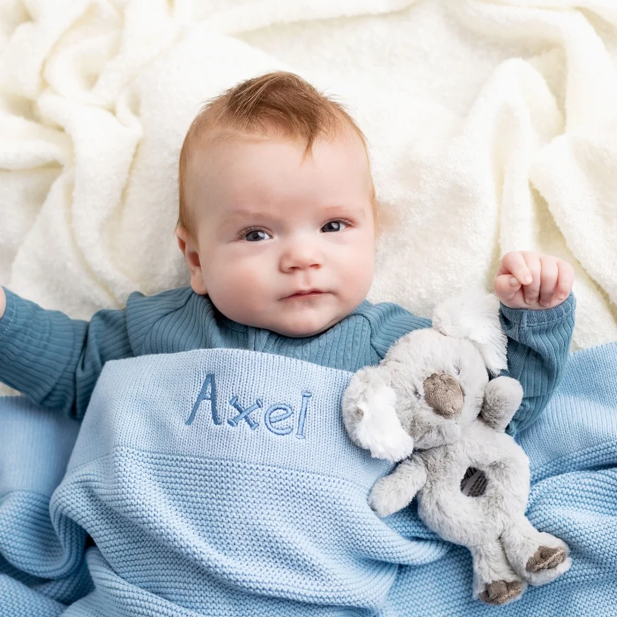 Personalised Cotton Knit Baby Blanket Baby Blue