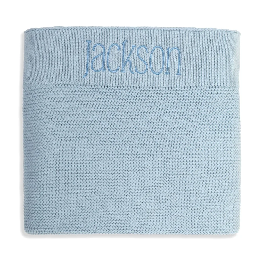 Personalised Cotton Knit Baby Blanket Baby Blue - Image 2