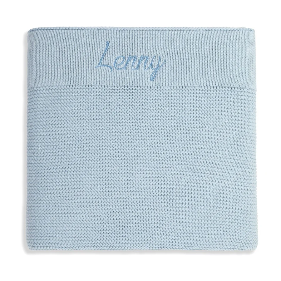 Personalised Cotton Knit Baby Blanket Baby Blue - Image 3