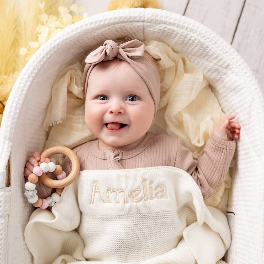 Personalised Cotton Knit Baby Blanket Cream