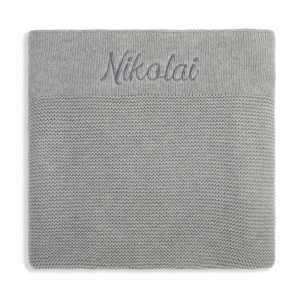 Personalised Cotton Knit Baby Blanket Grey - Image 4