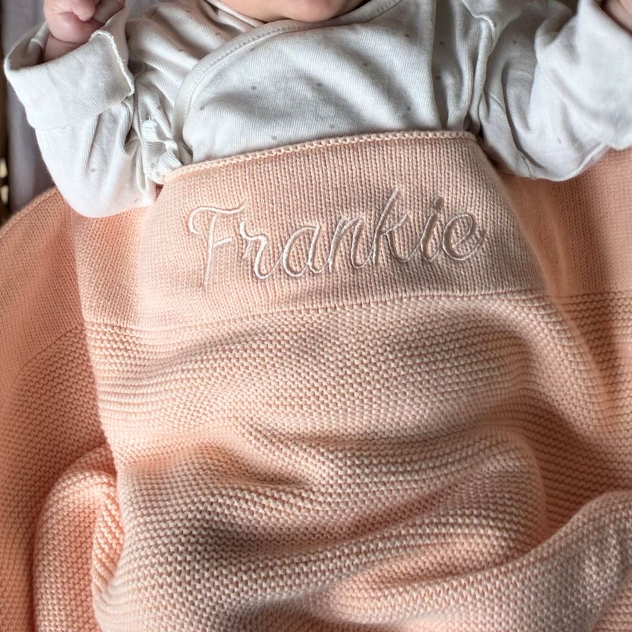 Personalised Cotton Knit Baby Blanket Soft Peach