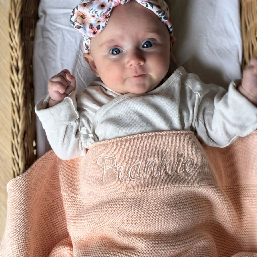 Personalised Cotton Knit Baby Blanket Soft Peach - Image 2