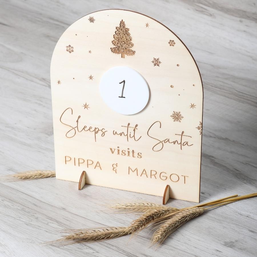 Personalised Countdown to Christmas Sign - Engraved Tree