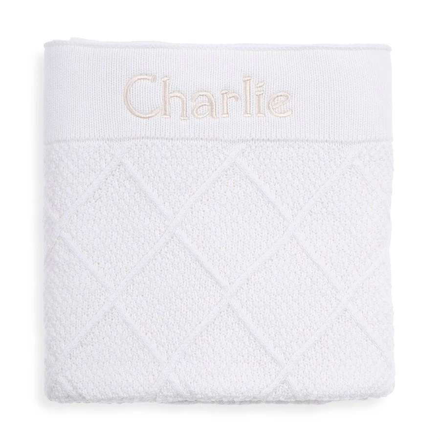 Personalised Diamond Cotton Knit Baby Blanket Cream - Image 3