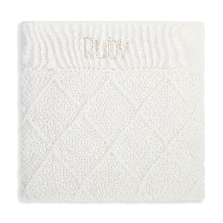 Personalised Diamond Cotton Knit Baby Blanket Cream - Image 4