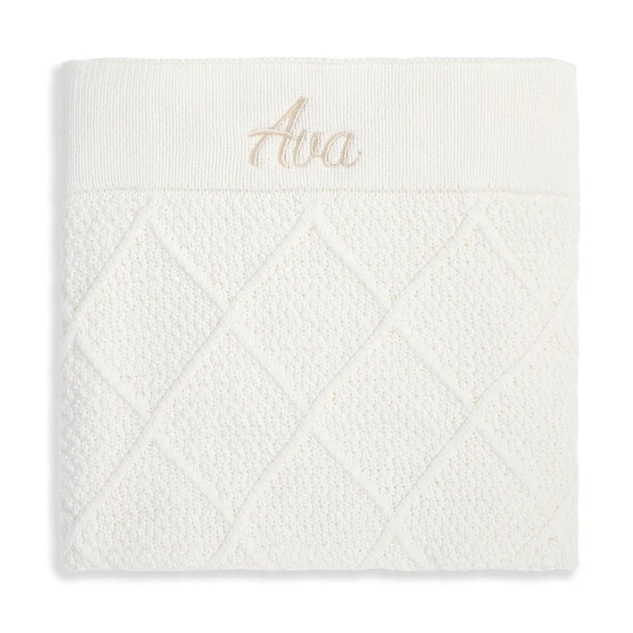 Personalised Diamond Cotton Knit Baby Blanket Cream - Image 5