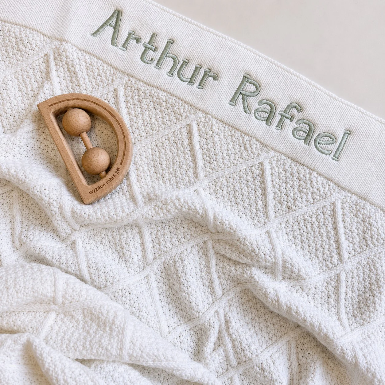 Personalised Diamond Cotton Knit Baby Blanket Cream - Image 7