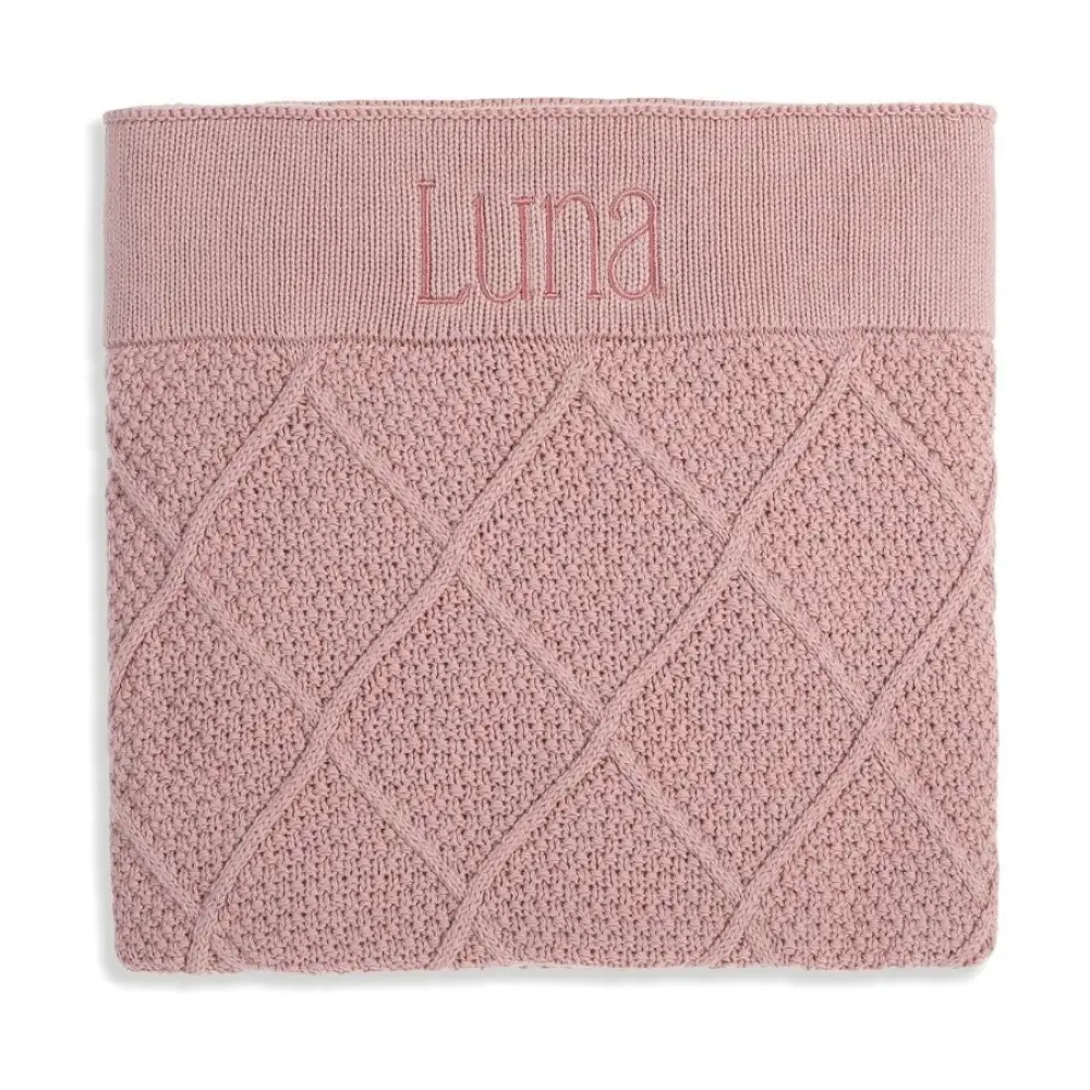Personalised Diamond Cotton Knit Baby Blanket Dusty Pink - Image 3