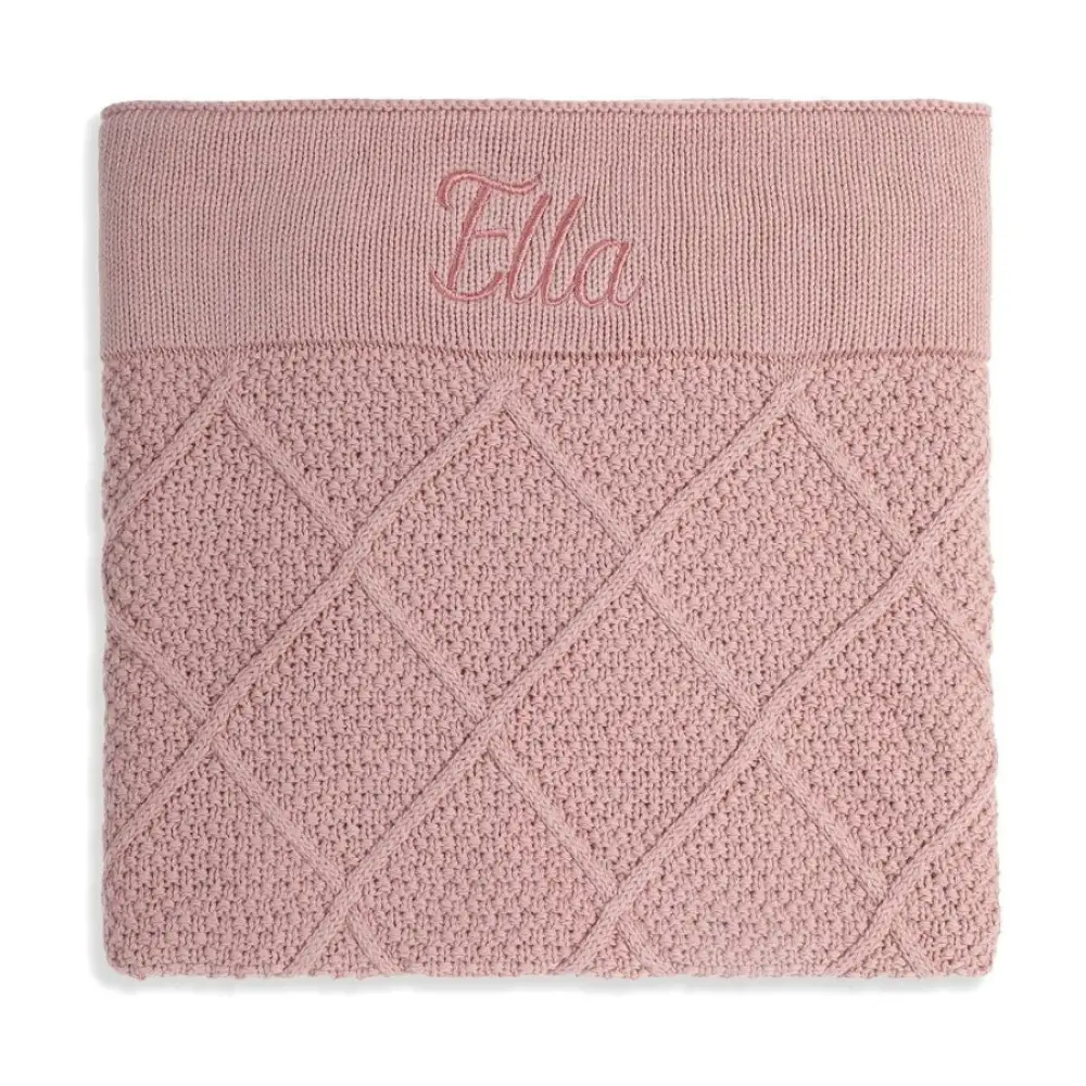 Personalised Diamond Cotton Knit Baby Blanket Dusty Pink - Image 4