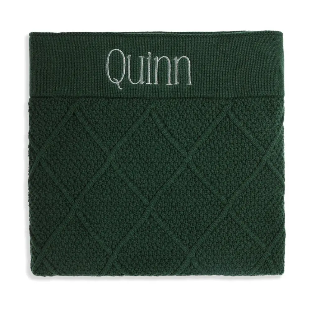 Personalised Diamond Cotton Knit Baby Blanket Emerald - Image 2