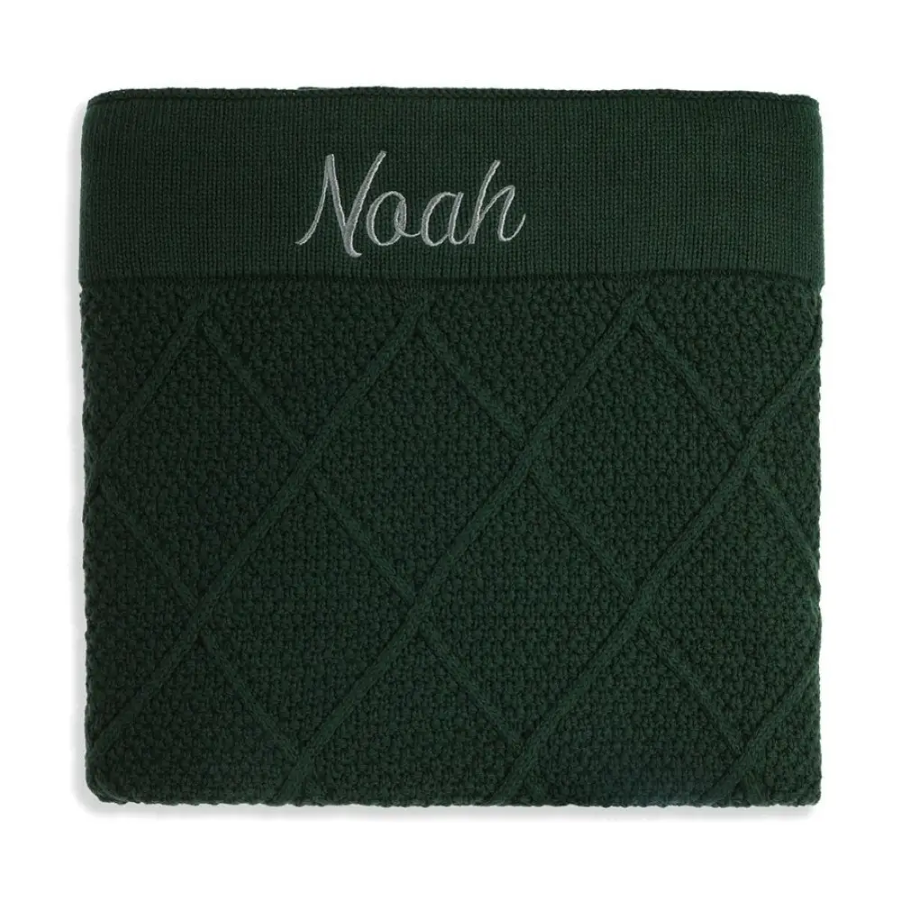 Personalised Diamond Cotton Knit Baby Blanket Emerald - Image 3