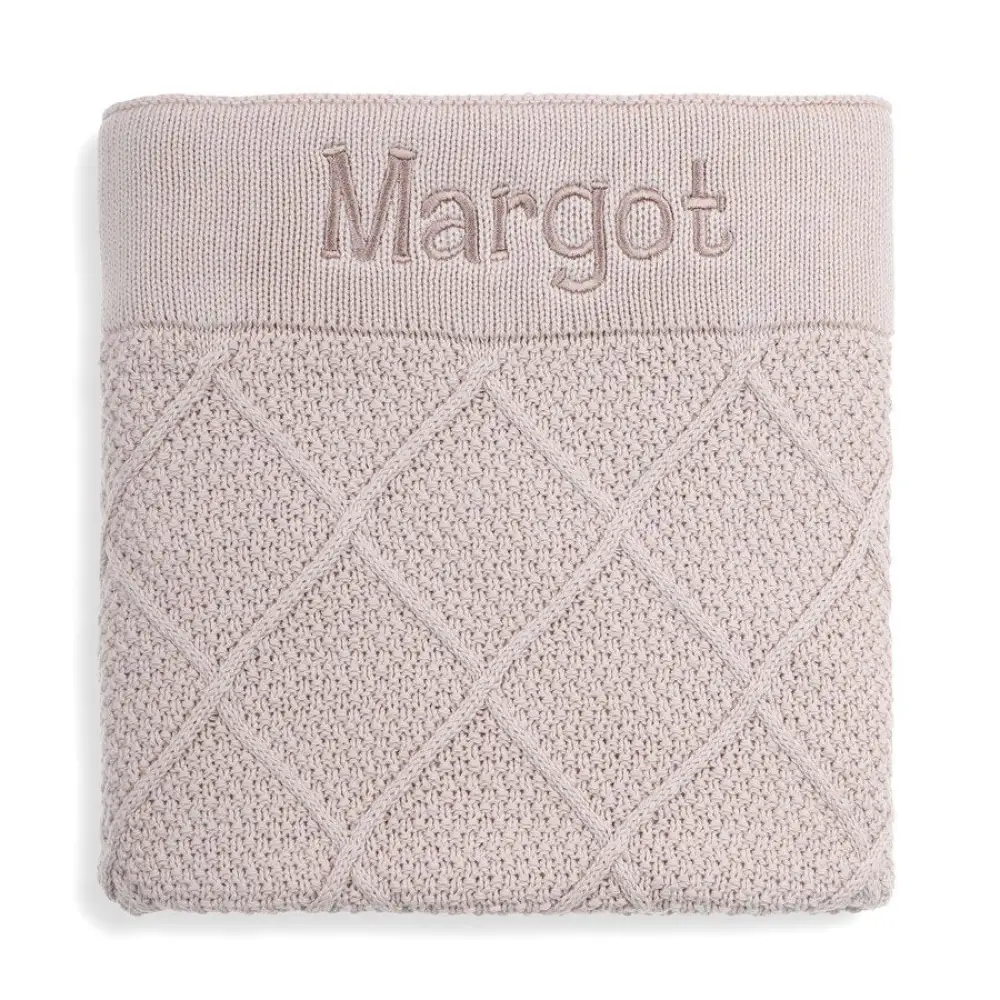Personalised Diamond Cotton Knit Baby Blanket Oatmeal - Image 4