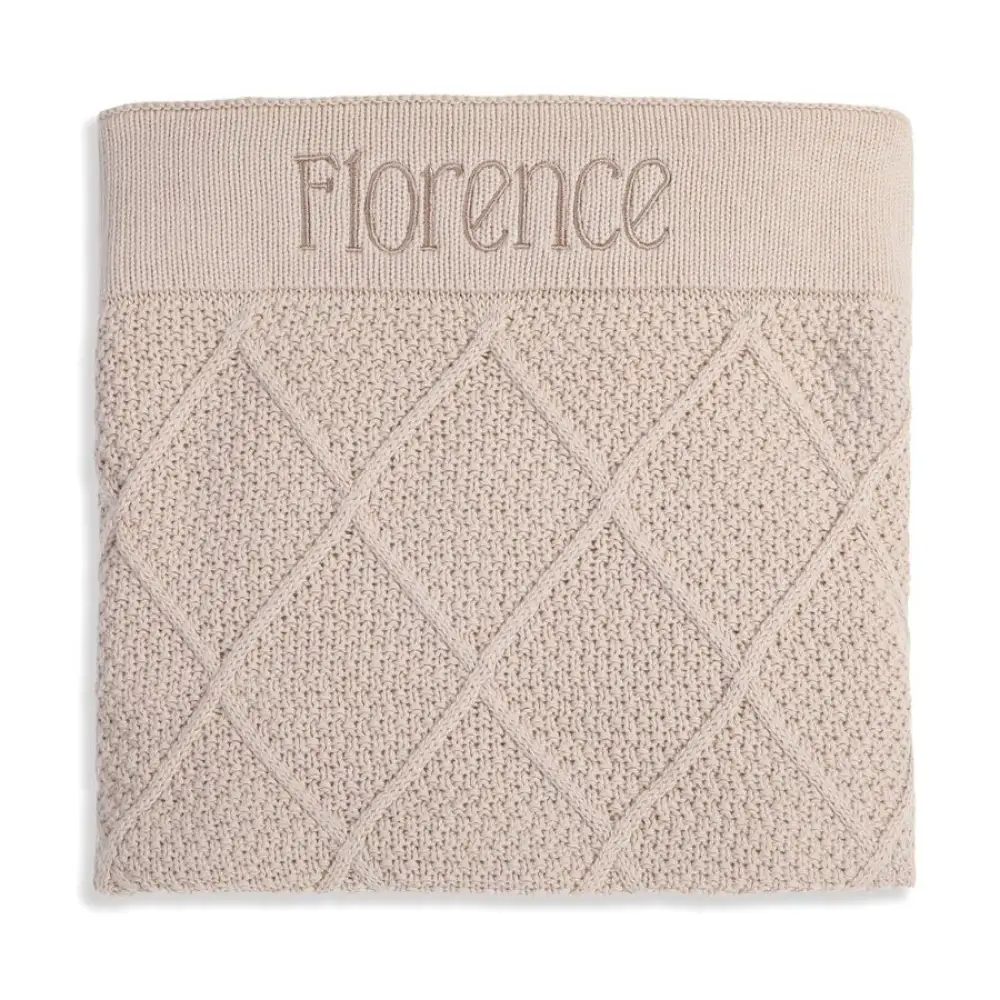 Personalised Diamond Cotton Knit Baby Blanket Oatmeal - Image 5