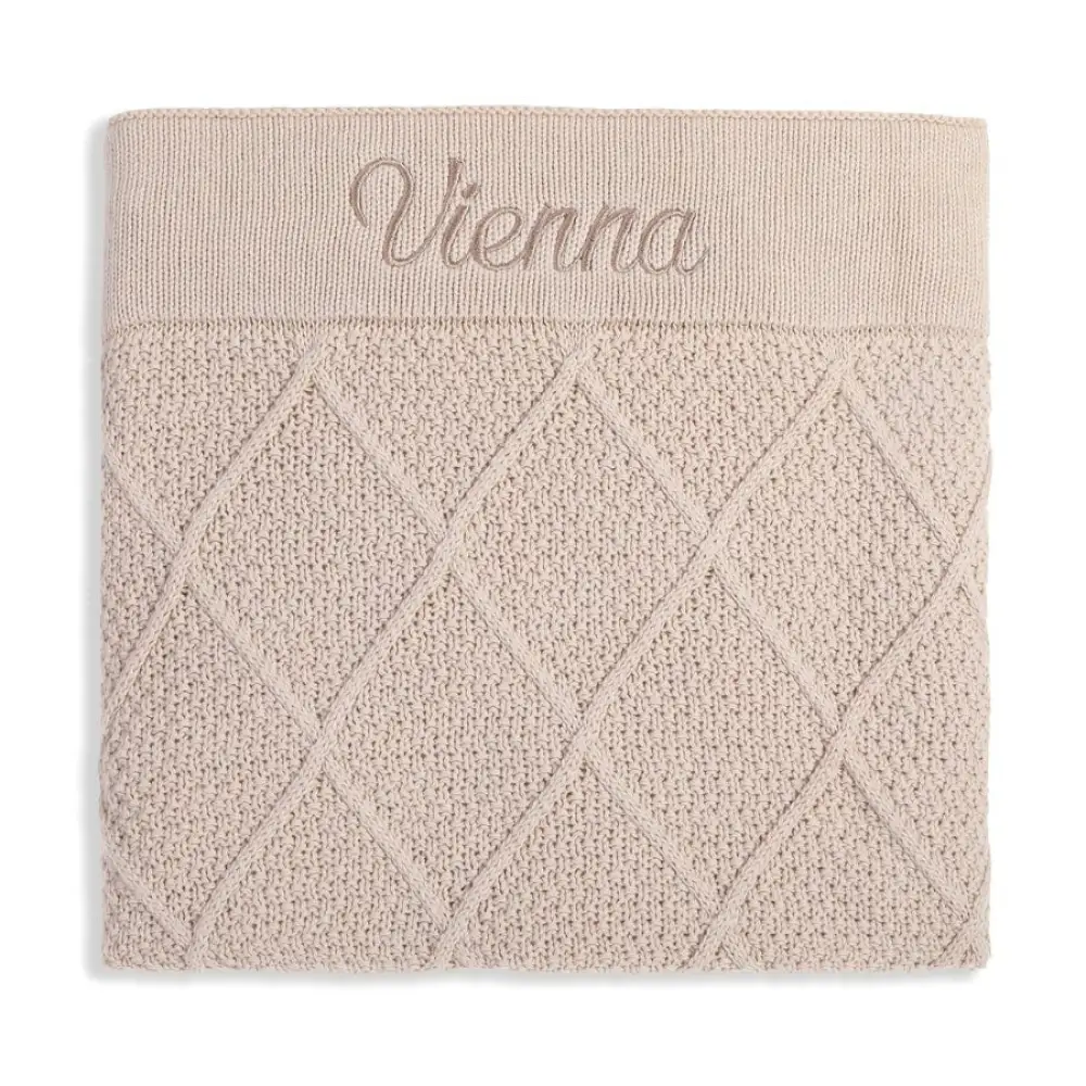 Personalised Diamond Cotton Knit Baby Blanket Oatmeal - Image 6