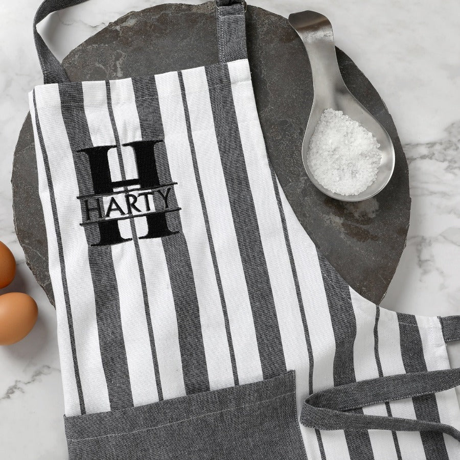 Personalised French Stripe Cotton Apron Black - Image 3