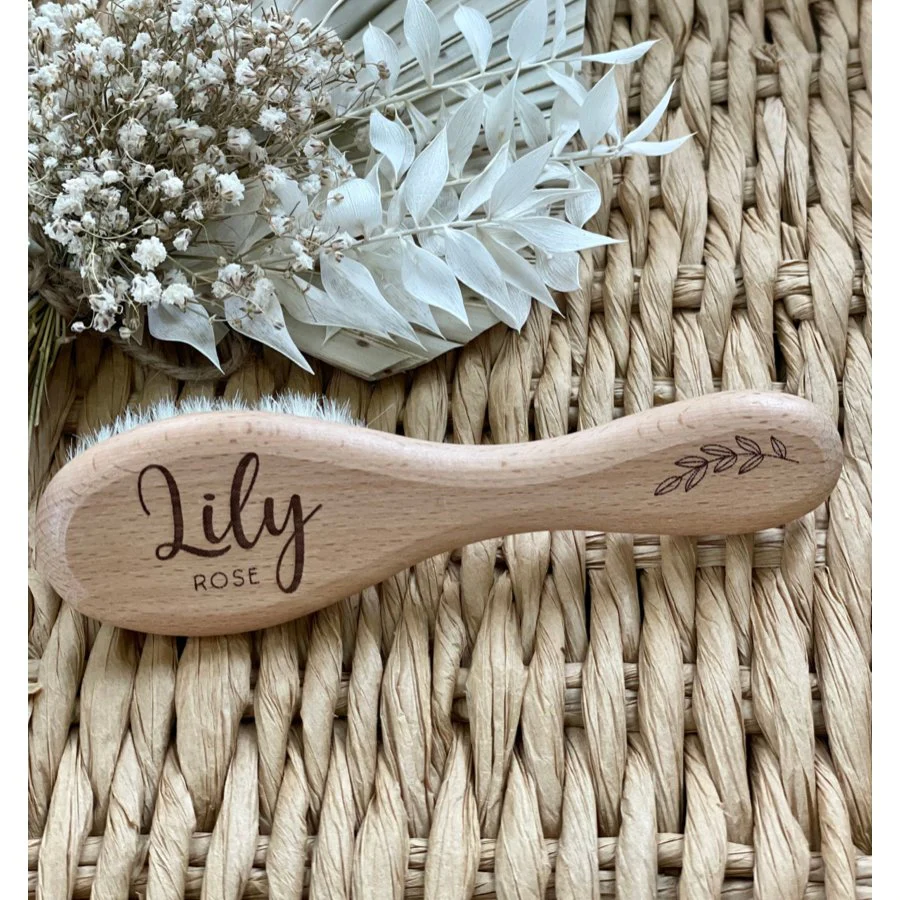 Personalised Goat Hair Baby Brush - Leaf