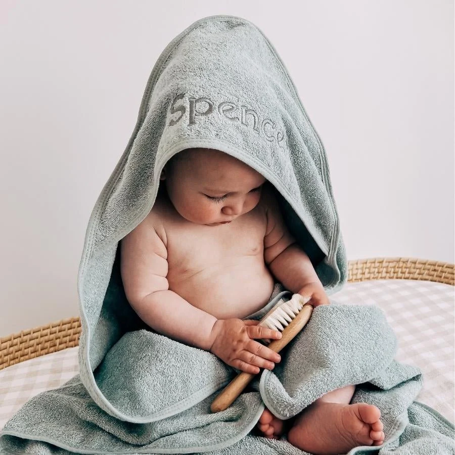 Personalised Hooded Baby Towel - Soft Green - Image 3