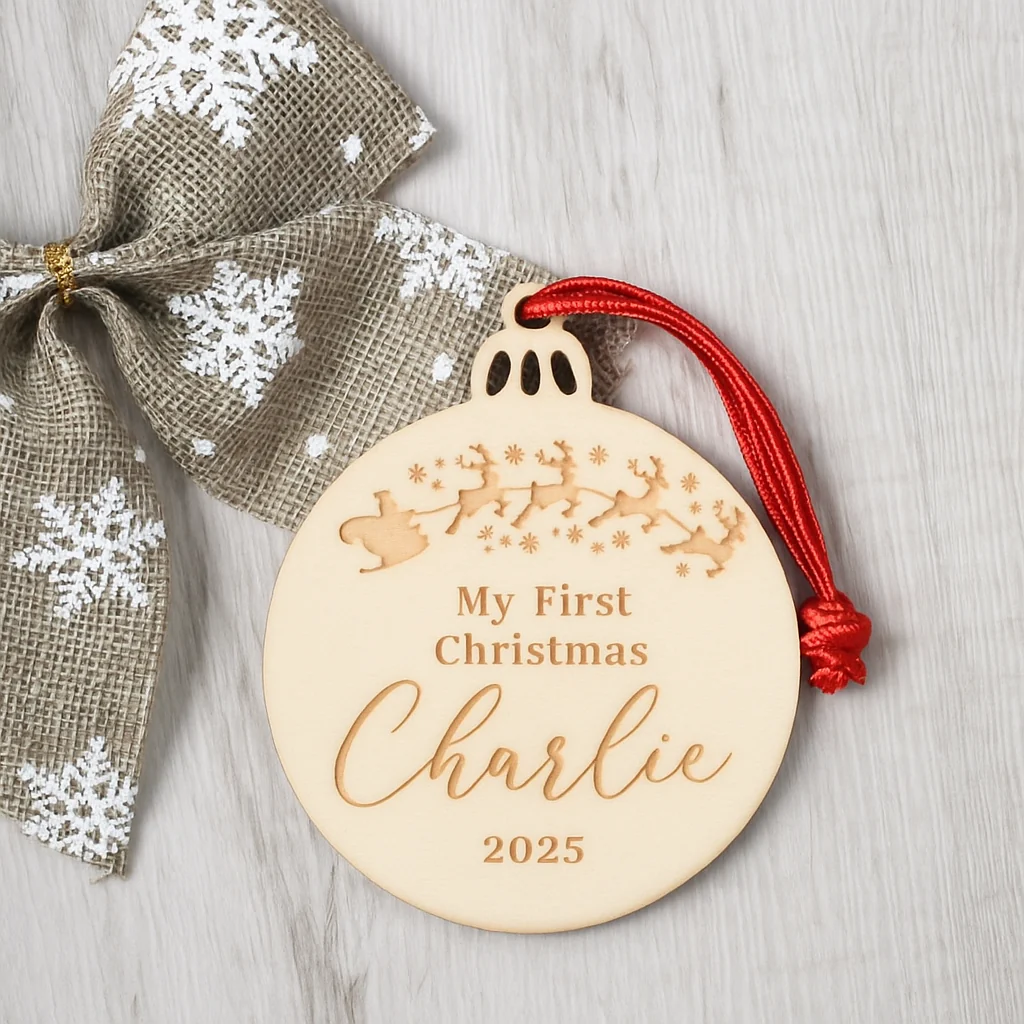 Personalised My First Christmas Ply Ornament - Reindeers