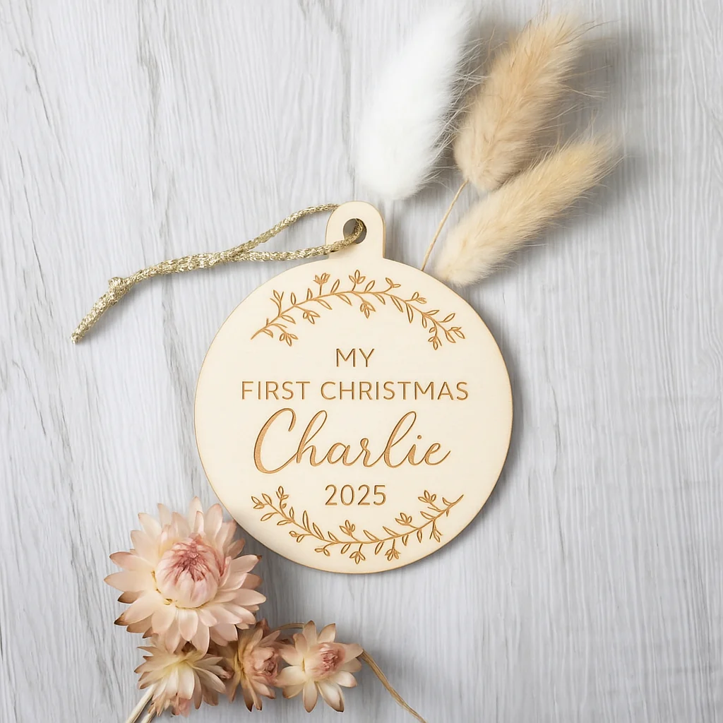 Personalised My First Christmas Ply Ornament - Wreath