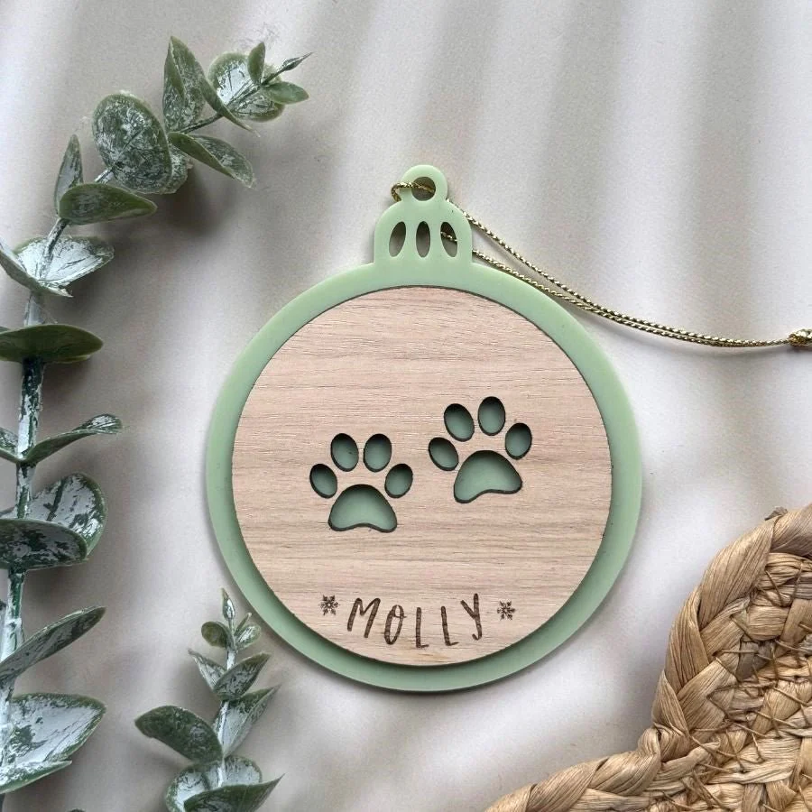 Personalised Pet Christmas Acrylic Ornament - Paw Print