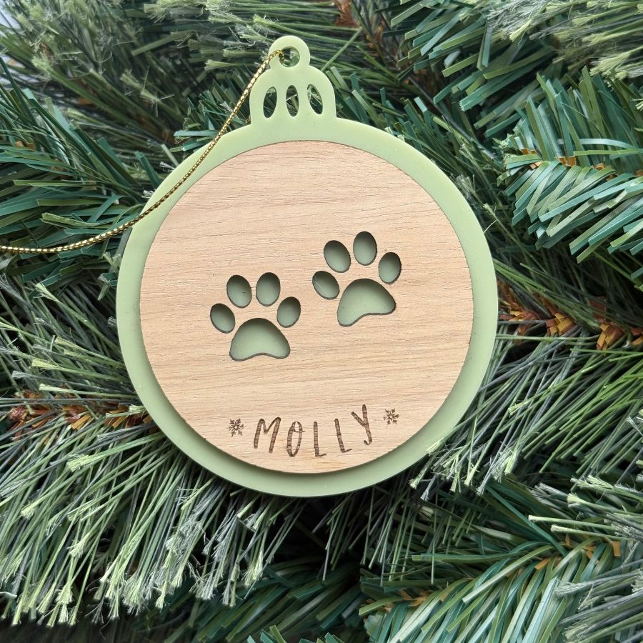 Personalised Pet Christmas Acrylic Ornament - Paw Print - Image 2