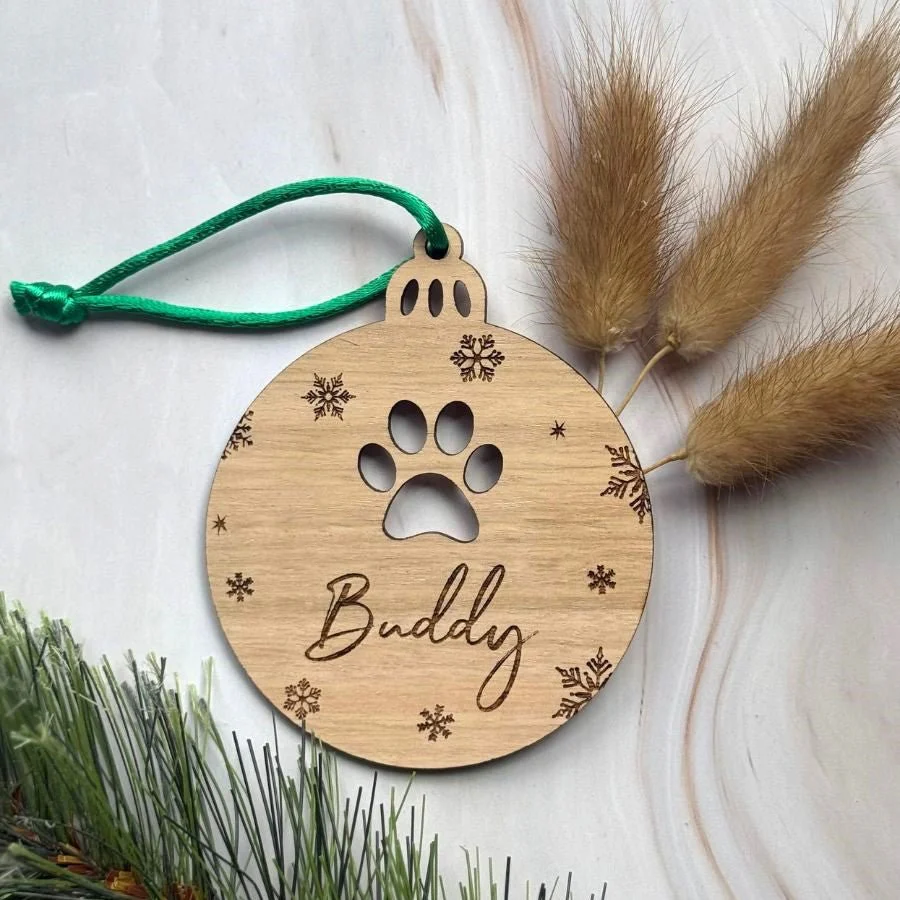Personalised Pet Christmas Wooden Ornament - Paw Print