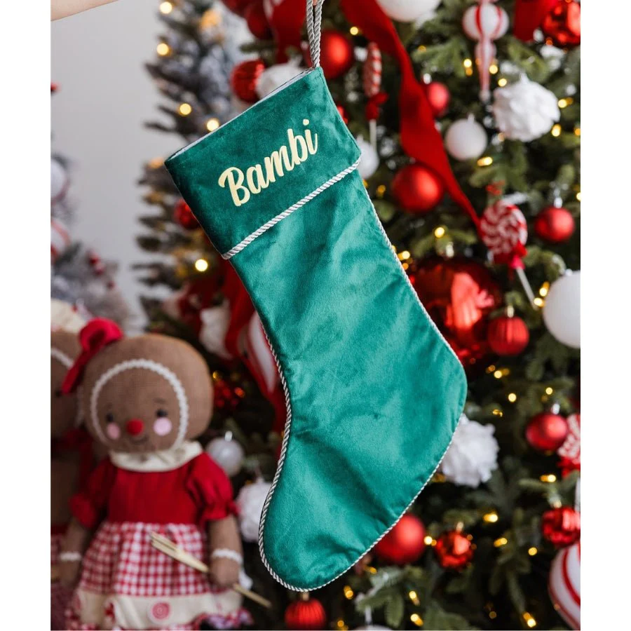 Personalised Velvet Christmas Stocking - Green