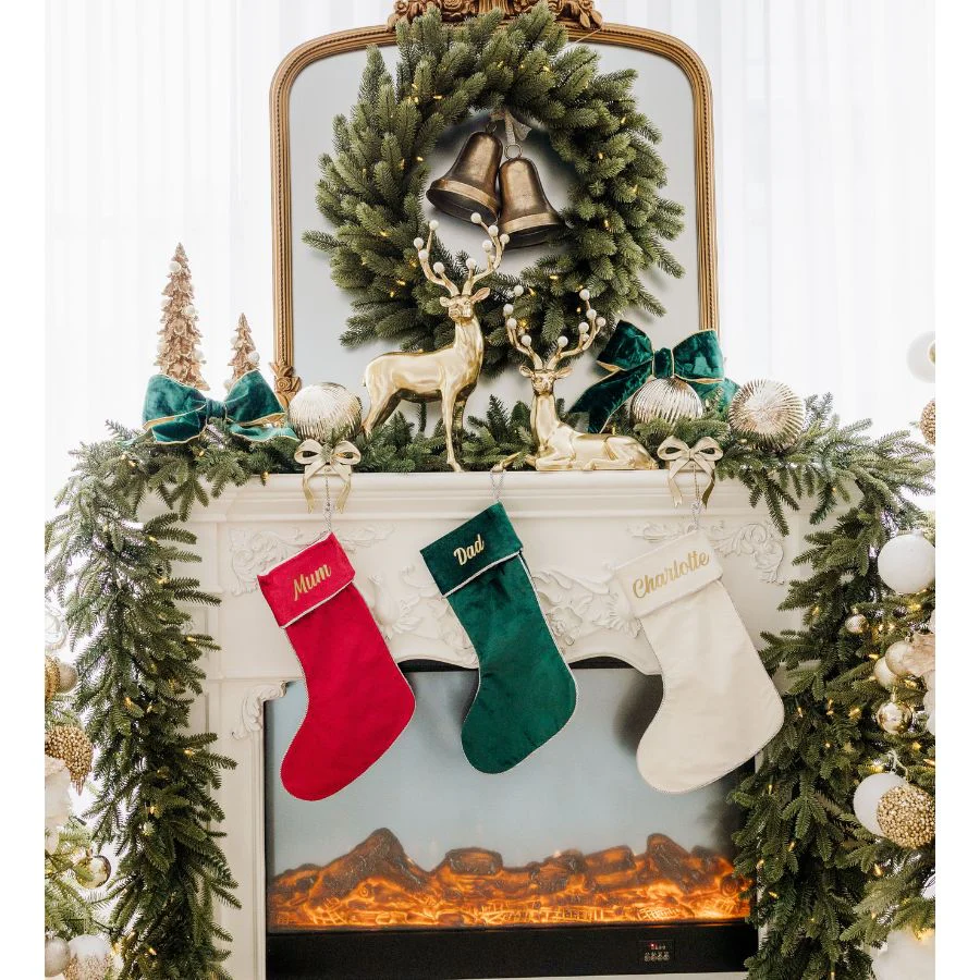 Personalised Velvet Christmas Stocking - Green - Image 2