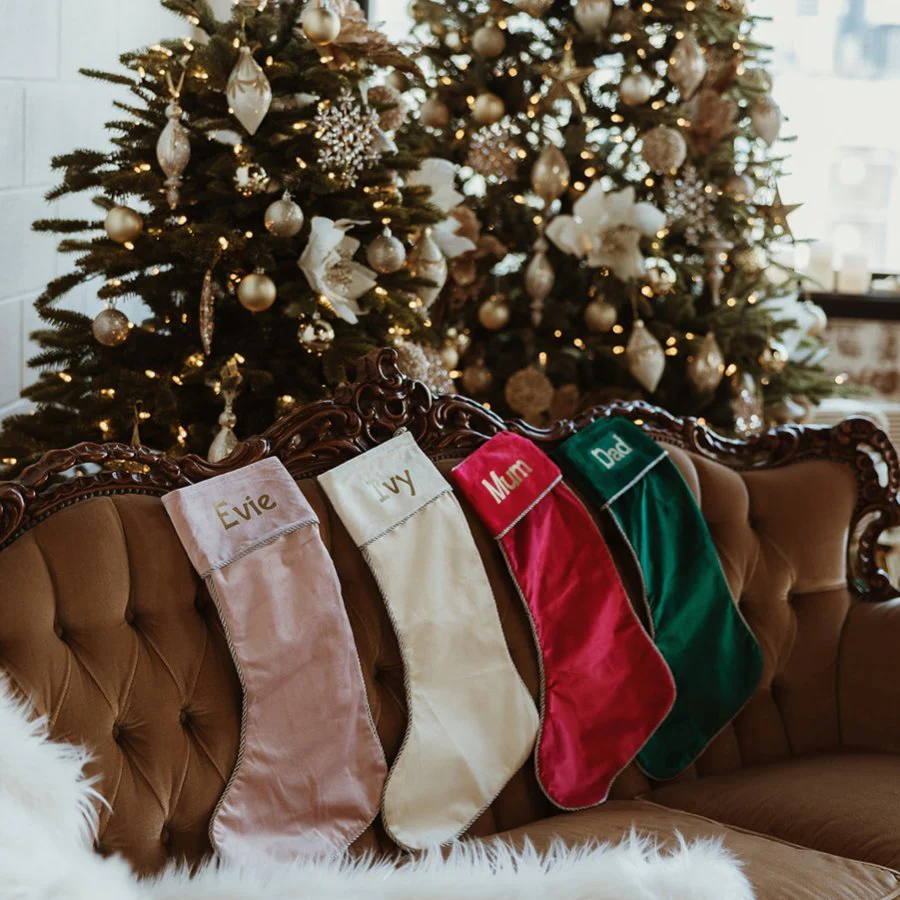 Personalised Velvet Christmas Stocking - Green - Image 3