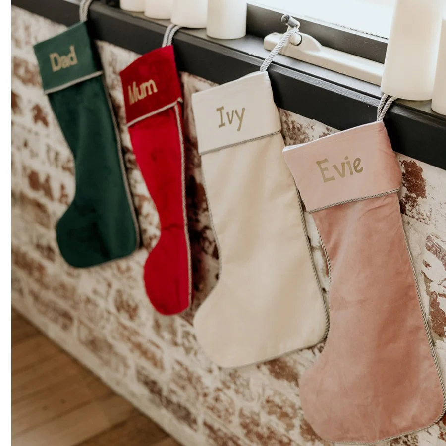 Personalised Velvet Christmas Stocking - Green - Image 4
