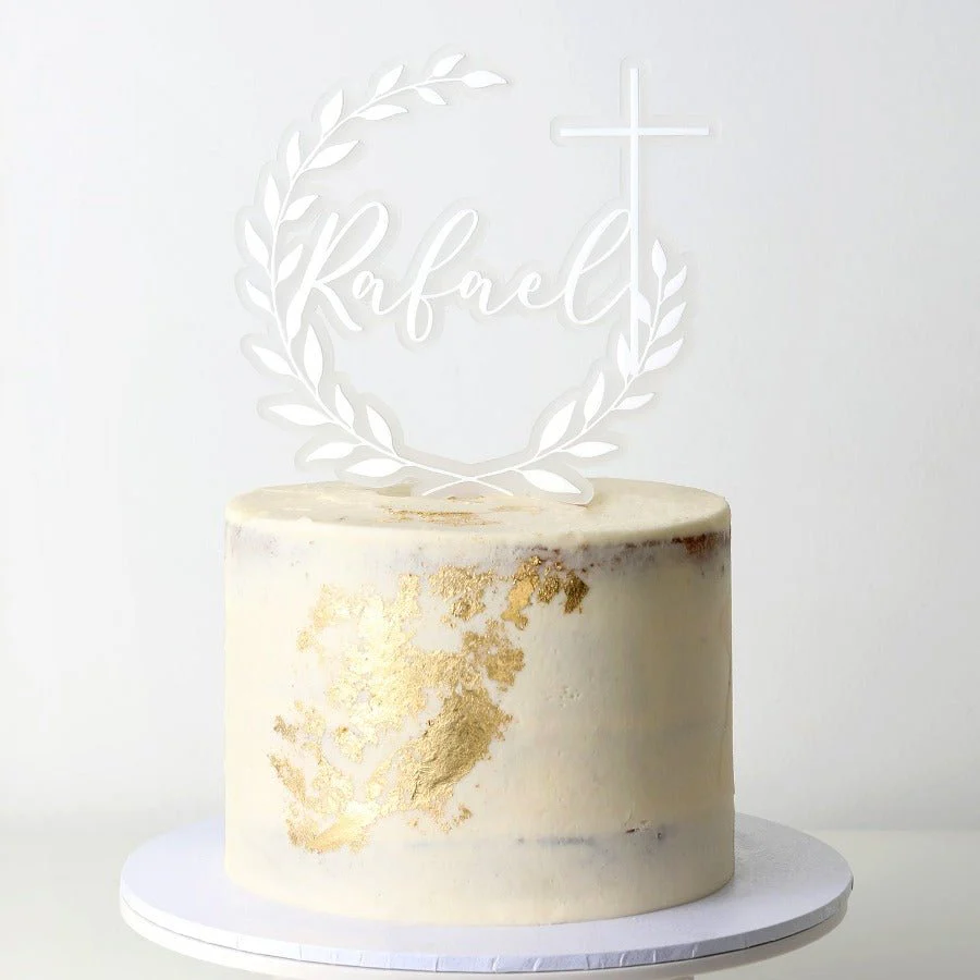 Wreath Baptism Cake Topper